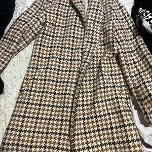 Ann Taylor Factory Brown and Cream Houndstooth Trench Coat